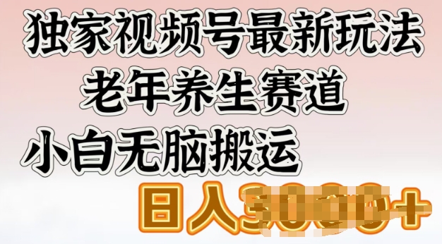 独家视频号最新玩法，老年养生赛道，小白无脑搬运，日入多张-网创汇